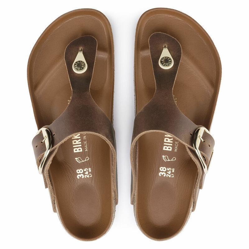 Birkenstock Big Přezkou Læder Gizeh Dame Brune | DK 422UZG